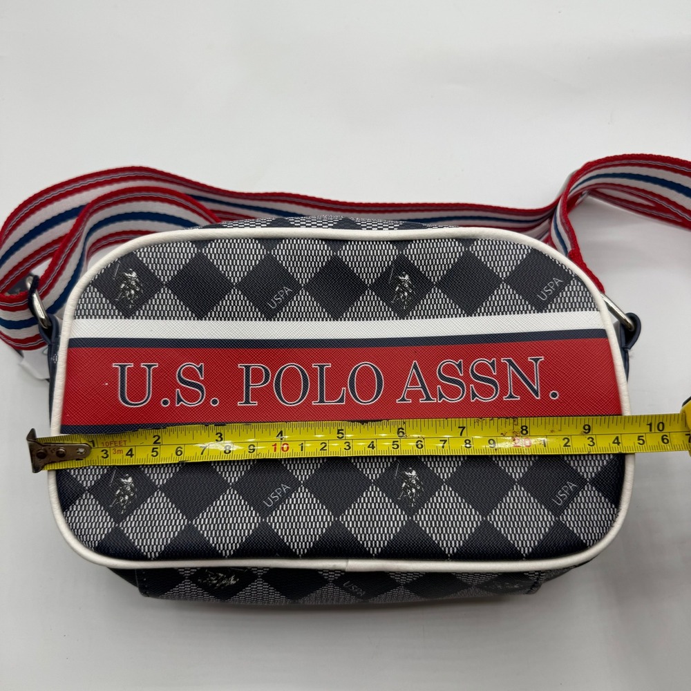US Polo Assn Crossbody Bag Navy White Plaid Logo Strap Zipper Top New‎ w/ Tags - Picture 6 of 11
